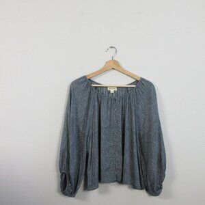 Rag Poets Blouse Women S Gray Bohemian Pleated Button Front Dotted Casual 96